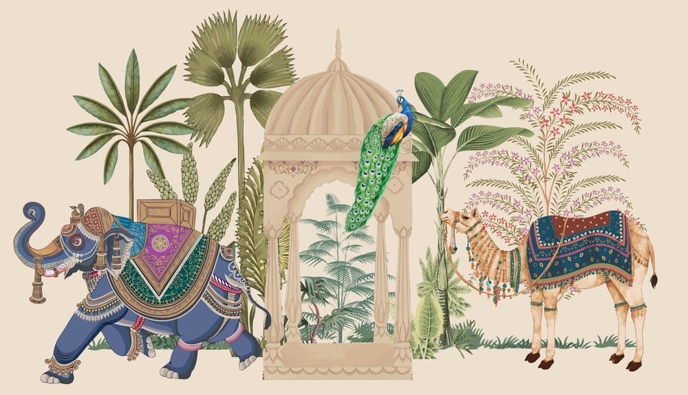 3D wallpaper traditional mughal elephant camel caravan
