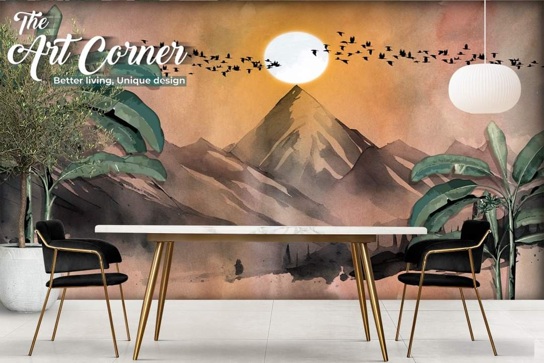 Luxury wall mockup psd authentic dining room interior design 3D wallpaper