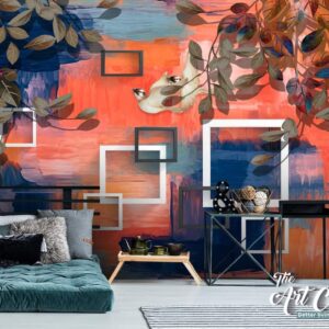 3D pink flower and boxes wallpaper