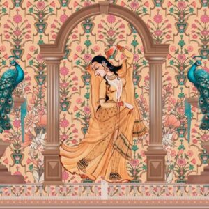 Woman and Peacock Wallpaper