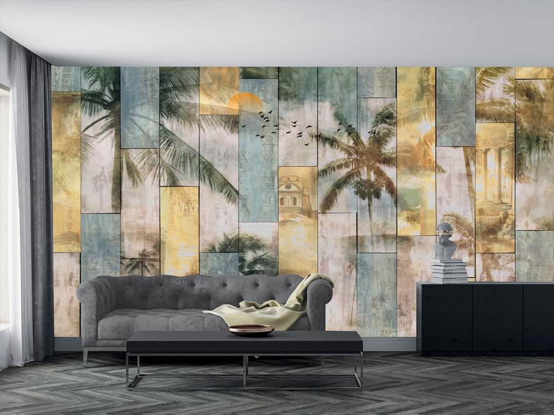 FB_IMG_1726327888012 Modern Abstract Photo Wallpaper - Vintage Wooden Planks Coconut Grove Palm Trees Large Mural, Tv Background Decoration Seamless Wall