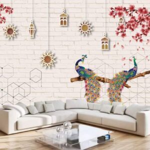 3D peacocks wallpaper