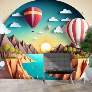 3D-Effect-Paper-Cut-Out-Landscape-with-hot-air-balloons-Kids-Wallpaper 534678