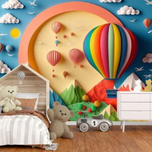 3D Landscape With Hot Air Balloons Kids Room Wallpaper