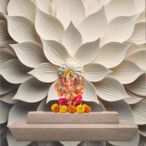 3D Serene White Flower Wallpaper for Pooja Room