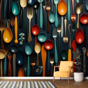 Spoon Themed 3d Wallpaper for Restaurant