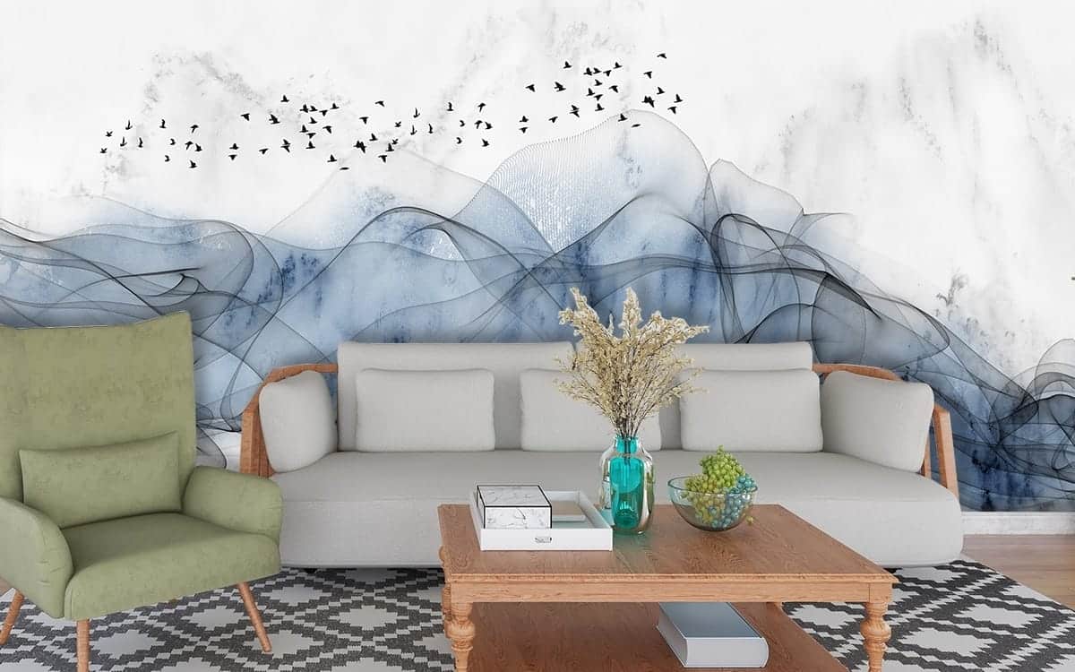 A blue smoke and birds flying