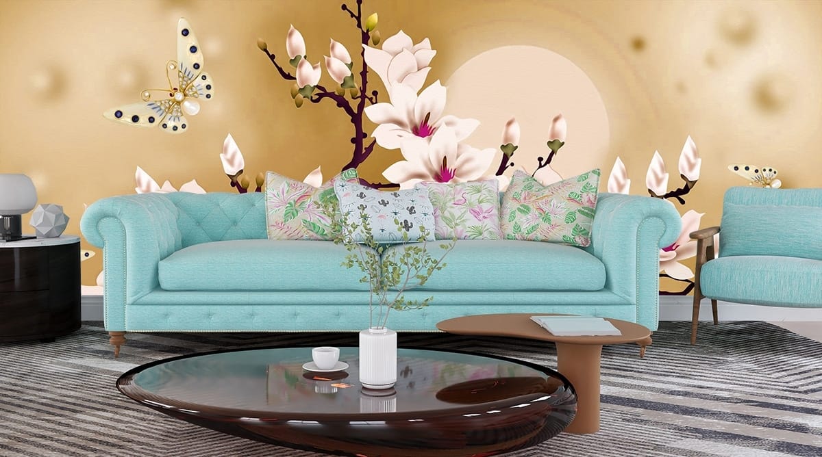 A tree with white flowers and butterflies