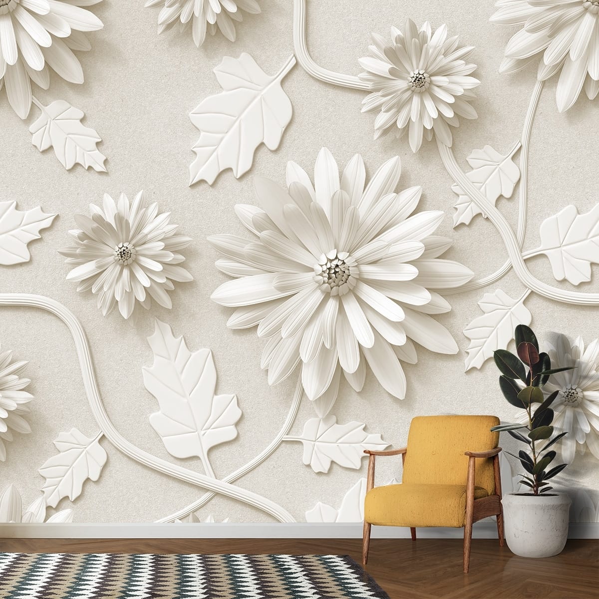 A white flower and leaves on a white background 1