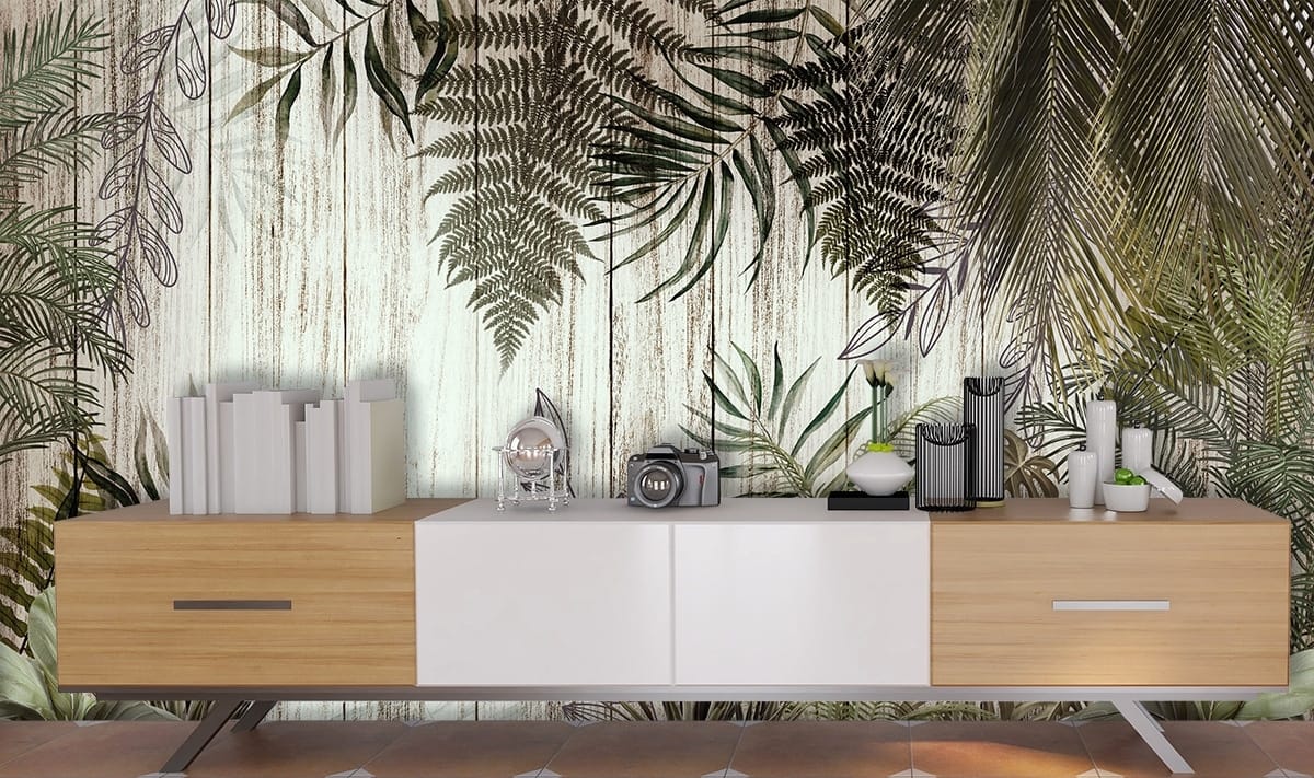 A wood wall with plants on it