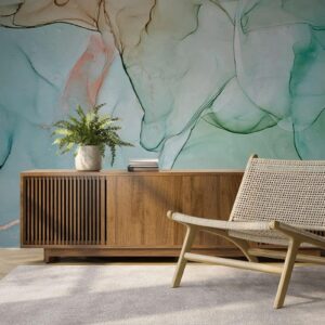 Blue Marble Wallpaper with Green Veins, Marble Murals e75