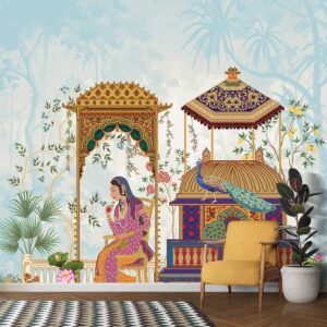 Woman and Peacock 3D Wallpaper