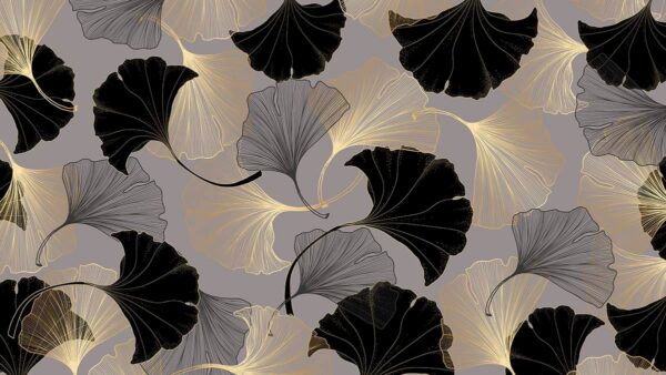 Luxurious Black and Bold Leaves Wallpaper