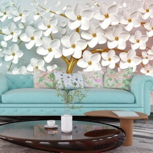 Phooleri, 3D Tree with White Flowers and Butterflies Wallpaper for Wal