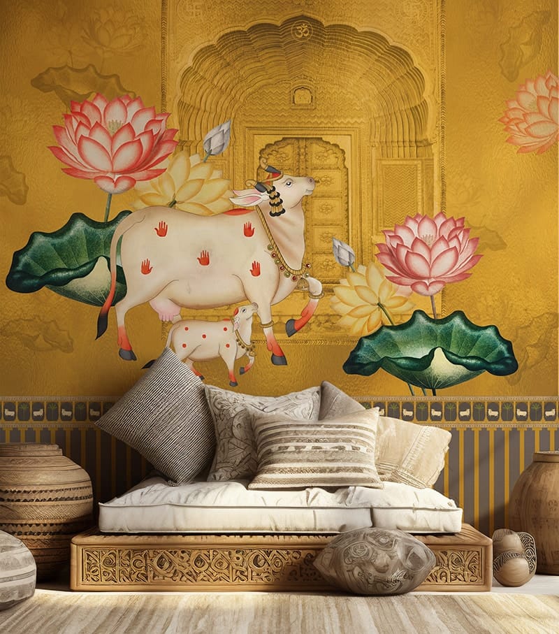 Swarn-Golden-Pichwai-Gopala-Bliss-Wallpaper-Mural-M2