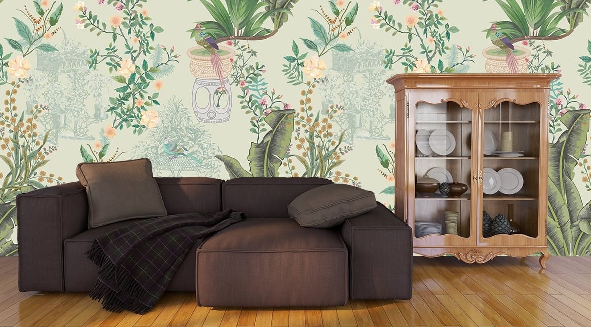 Wallpaper for House Wall, Pattern of plants and birds