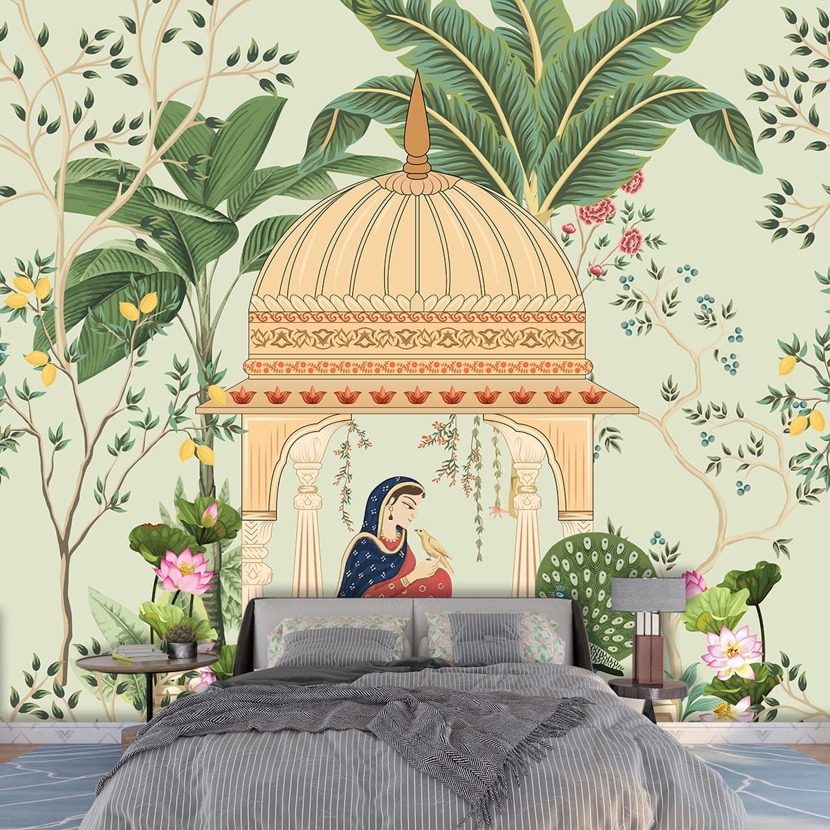 A painting of a woman in a red dress sitting on a gazebo 12