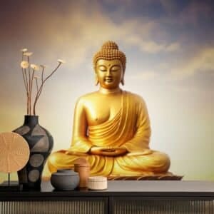 Golden Nirvana Scrolls Gautam Buddha Wallpaper for wall
