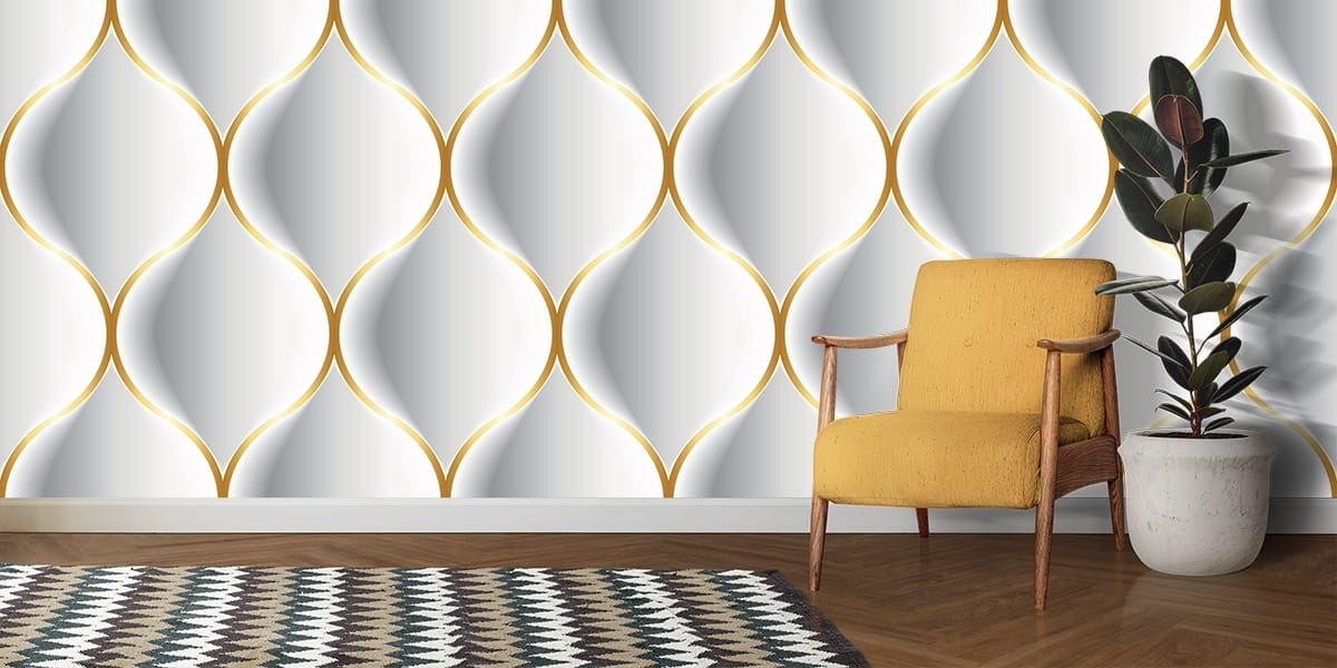 Luxurious Serene White and Gold Geometric Pattern Wallpaper