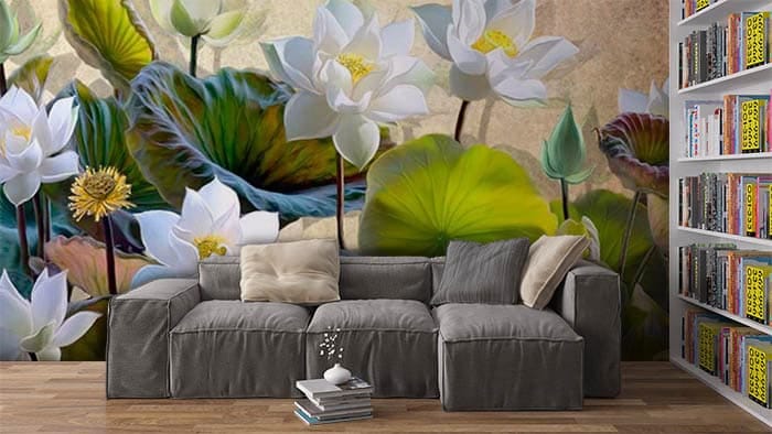 White Lotus and Leaf Wallpaper for Wall try