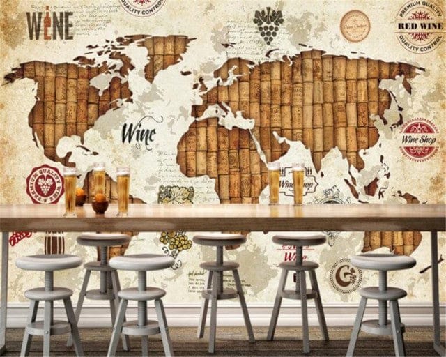 3-D-Wallpaper-Retro-Personality-World-Map-Red-Wine-Oak-Bar-Wallpaper1
