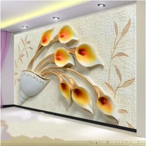 3D Wallpaper Horseshoe Tulip Cup Plum Bedroom Tv Wall wallpaper
