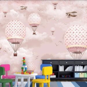 3D Wallpaper Mural Personality Pink Cartoon Hot Air Balloon Children wallpaper