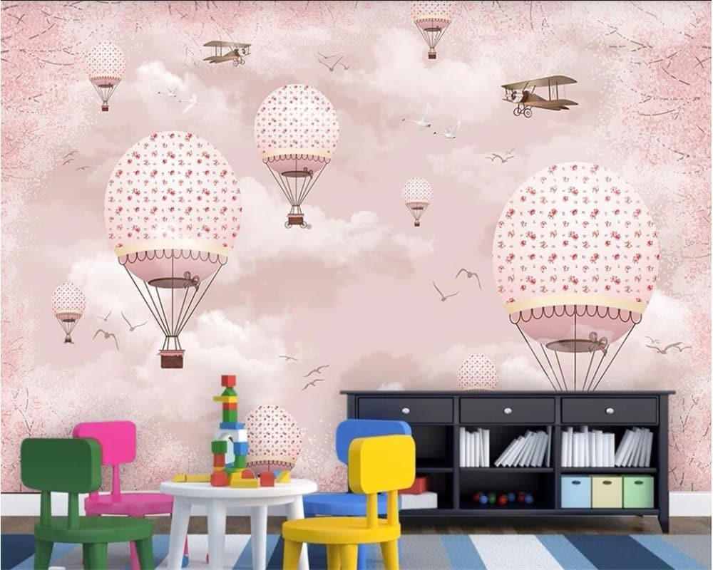 3D-Wallpaper-Mural-Personality-Pink-Cartoon-Hot-Air-Balloon-Children_wallpaper2