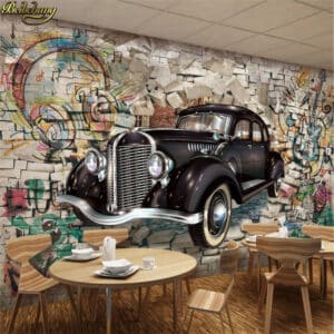 3D Wallpaper Car Walking Wall 3D Stereo Restaurant Bar Mural