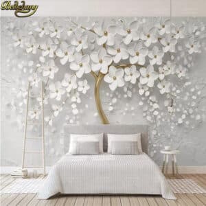 3D White Bloom Flower Tree Nature Background wallpaper