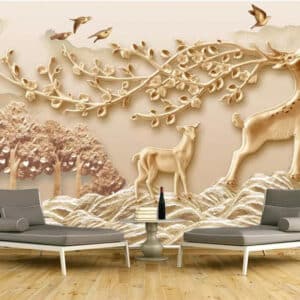3d-Wallpaper 3d Stereo Mural New Chinese Forest Plum Deer wallpaper
