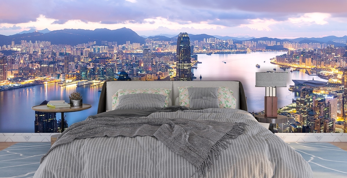 A cityscape with a body of wate