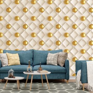 A white and gold background with gold balls 3D wallpapers