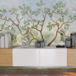 Birds Sitting on Tree Branches Mural Wallpaper