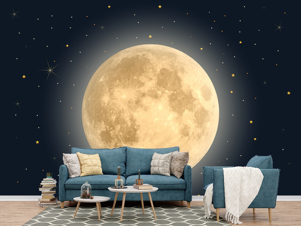 Chandaniya, Full moon and Stars Wallpaper