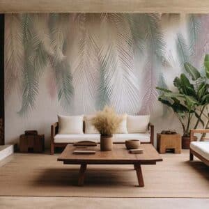 Hanging Palm Leaves Frescoes 3D Wallpaper Mura