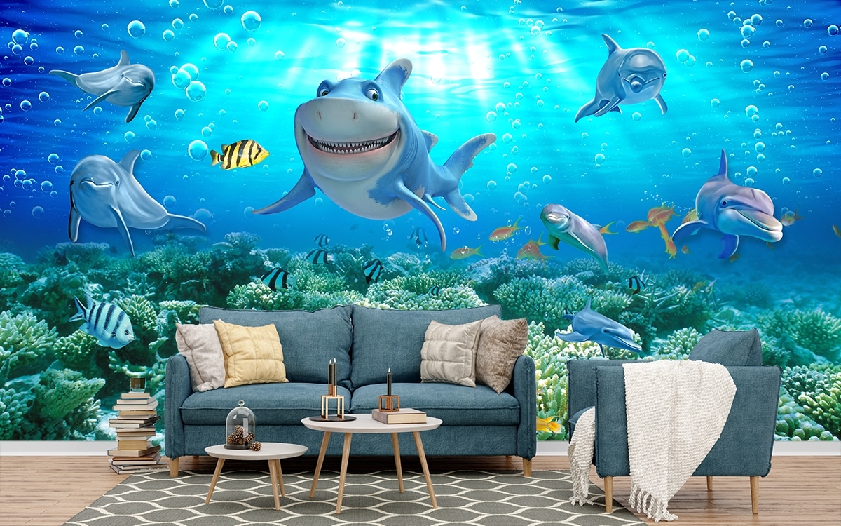 Kids Room Wallpaper, A shark swimming in the ocean