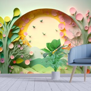 Kids Room Wallpaper Paper cut out of trees and flowers