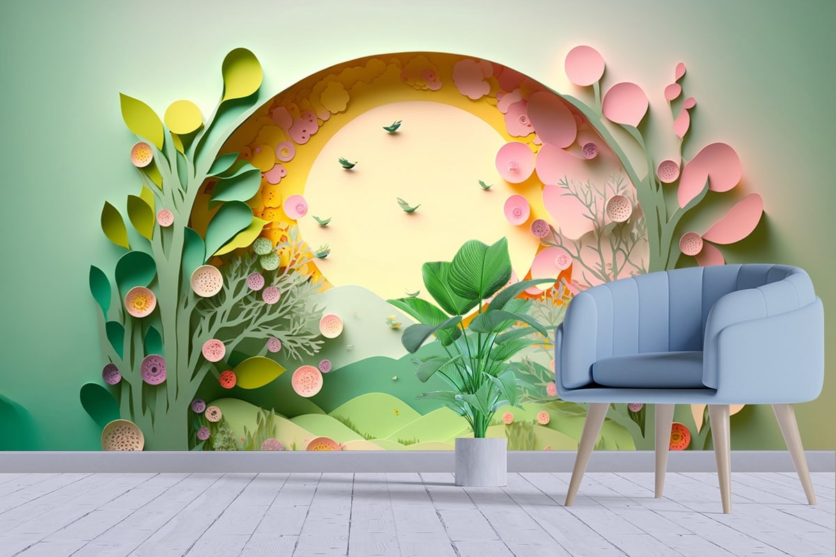 Kids Room Wallpaper, Paper cut out of trees and flowers
