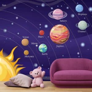 Kids Room  3D Wallpaper Solar system with planets and sun