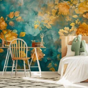 Luminous Golden Flowers Painting 3D Wallpaper Mura