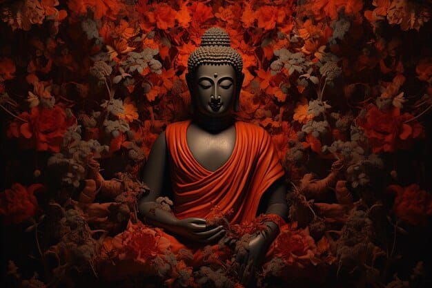 buddha-statue-surrounded-by-orange-flowers-black-background_938957-4062