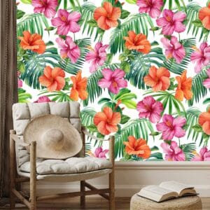 3D Tropical Colorful Flowers Pattern Wallpaper for Wall