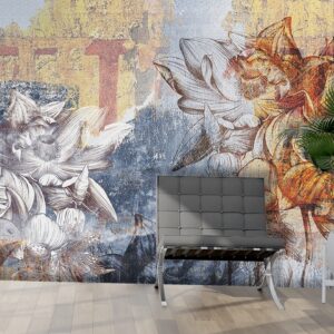 An Abstract Wallpaper of Flowers on a Wall