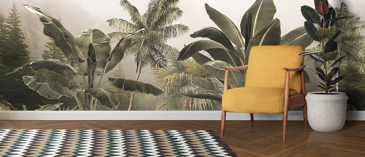 Bedroom Wallpaper of Palm Trees and Banana Leaves