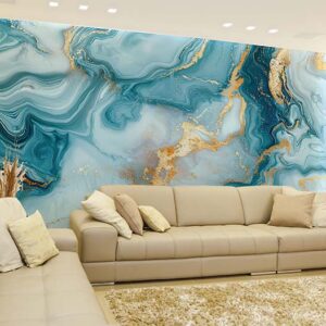 Blue and Gold Marble Wall Mural Wallpaper