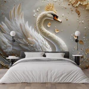 Golden Swan Blossom Mural Wallpaper