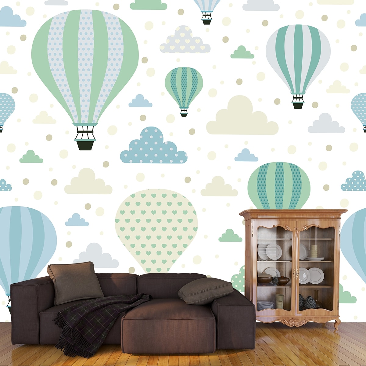 Kids Room Wallpaper, A pattern of hot air balloons and clouds