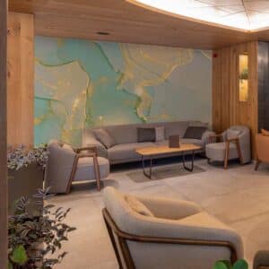 Mint Green and Gold Alcohol Ink Texture Marble Wallpaper Mural