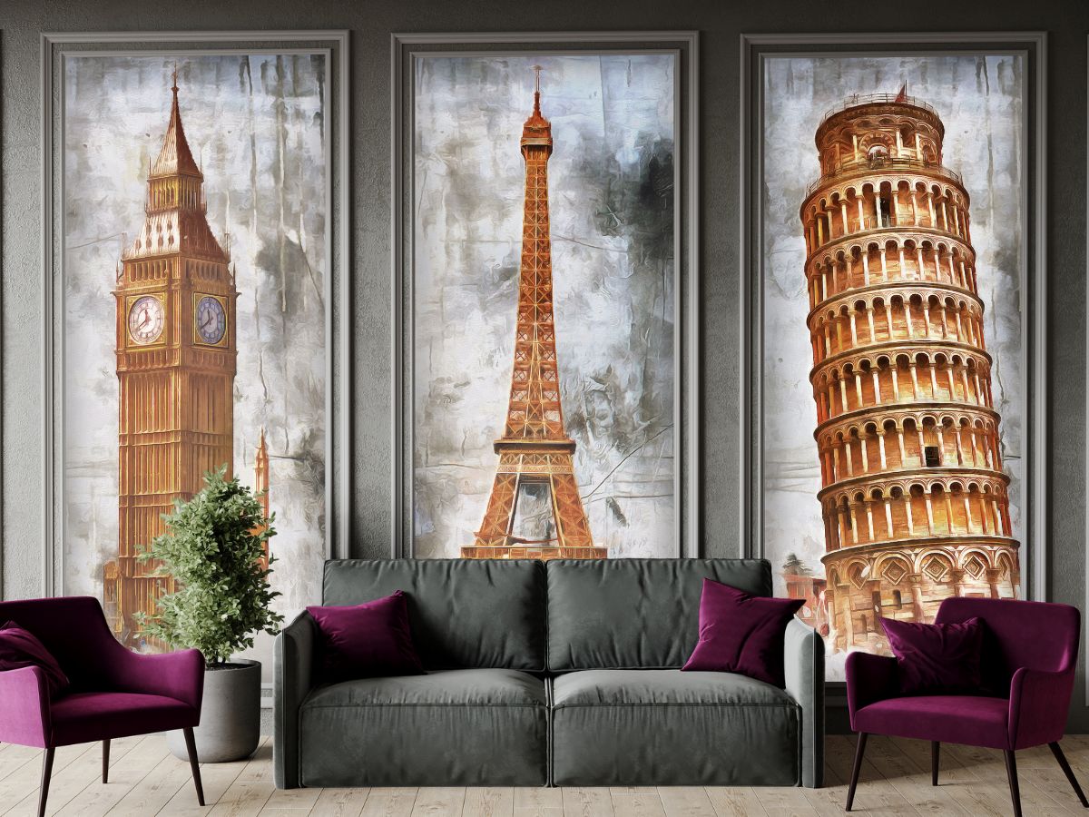 Pisa-London-Paris-Monuments-Painting-Wallpaper-for-Wall-Frame-M